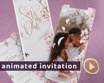 Video de invitación de boda con foto, Natural Save the date, Flor de cerezo, personalizable, personalización