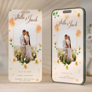 Bunte Blumen und Ballon Video Hochzeitseinladung - animiert, anpassbar, Save the Date, personalisiert
