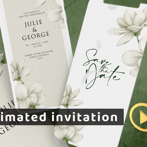 Minimalist White Flower Wedding Invitation Video, Natural Save the Date Electronic Invite , Customizable, Personalization