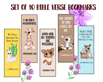 Bible Verse Bookmarks, bookmark printables, bookmarks for kids, Set of 10, digital download