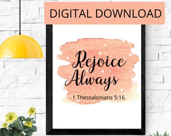 Rejoice Always Wall Art - 1 Thessalonians 5:16 Christian Nursery Art | Watercolor Scripture Print for Home Decor