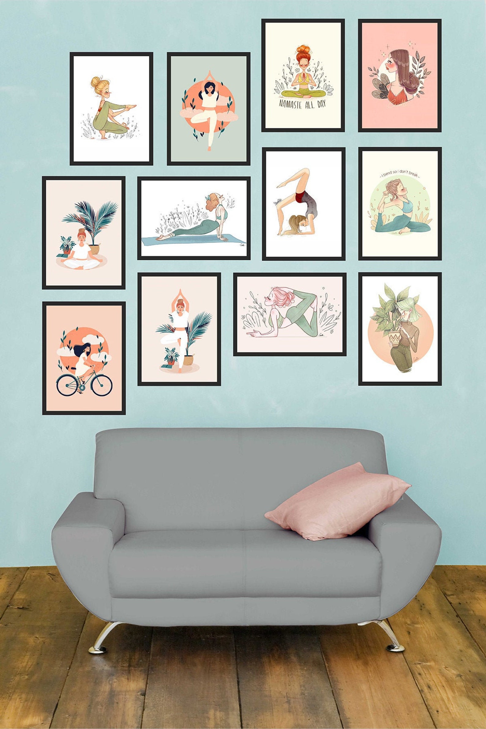 Yoga Prints Yoga Decor for Studio Yoga Wall Art Set of 12 | Etsy