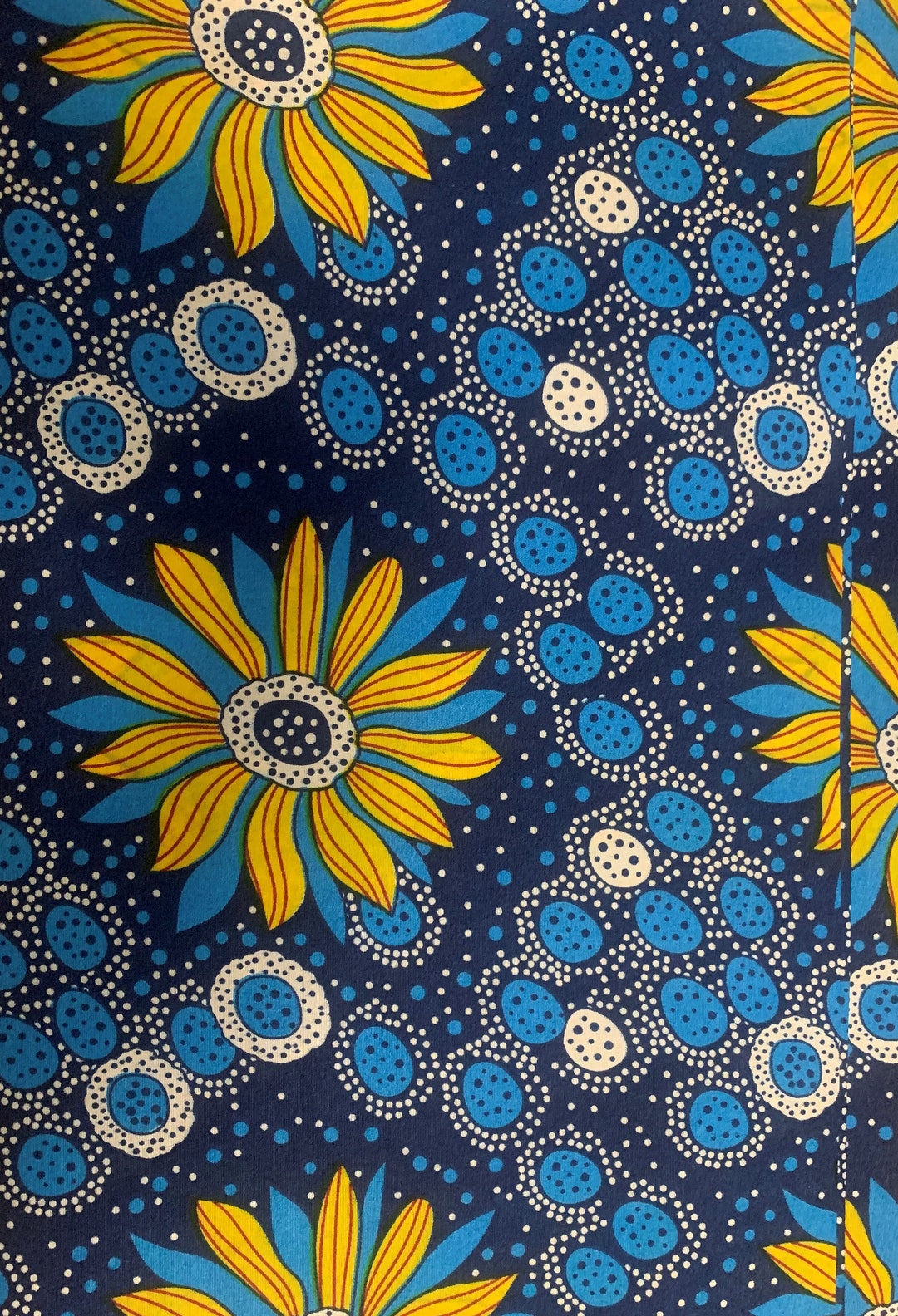 3 Yards African Fabric Blue and Yellow Floral Designs - Etsy