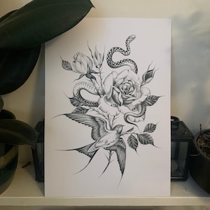 Swallow Bird and Snake print A4