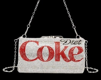 Women Fashion Diamond Bling Coca-Cola Handbag, Shoulder Bag, Chain Cross Body