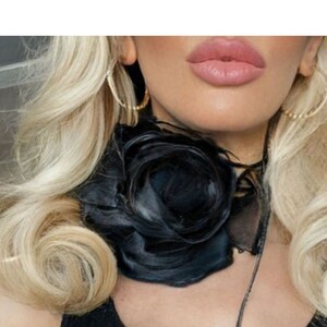 Izpack Black Silk Choker Necklace - Red Rose Flower, Lolita Gothic Jewelry