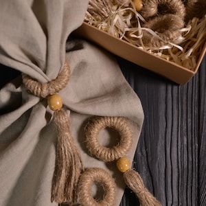 Handmade Napkin Rings Set of 8 with Wood Bead, Wedding Table Decor, Rustic Napkin Holder