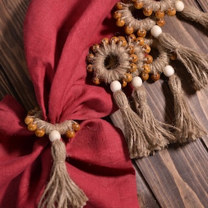 Napkin Rings Set of 6 with Wood Beads, Beaded Napkin Rings, Rustic Napkin Holder, Boho Napkin Rings, Wedding Table Decor