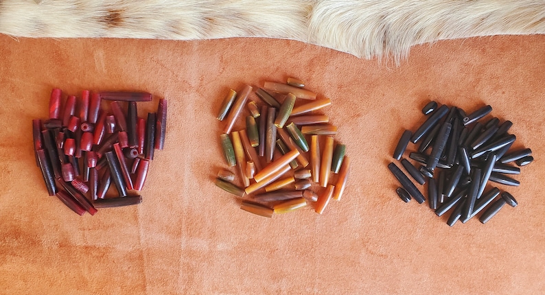 Buffalo Hornand Bone Hairpipe Beads, 1/2", 1" and 1.5", Red, Black, Antique Bone, Bone, Turquoise AmberBrown image 3