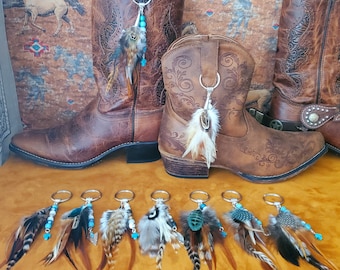 Stivale Bling, braccialetto per stivali, copristivale con piume e perline e ciondolo, stile western, fatto a mano, acquista un braccialetto per stivali abbinato o un ciondolo per borsa, un portachiavi