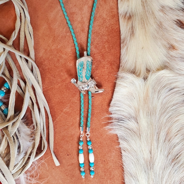 Custom Bolo Tie with your choice of Braided Leather Cord, your choice of centerpiece & metal tie tip ends, Western Cowboy Bolo Tie, Handmade