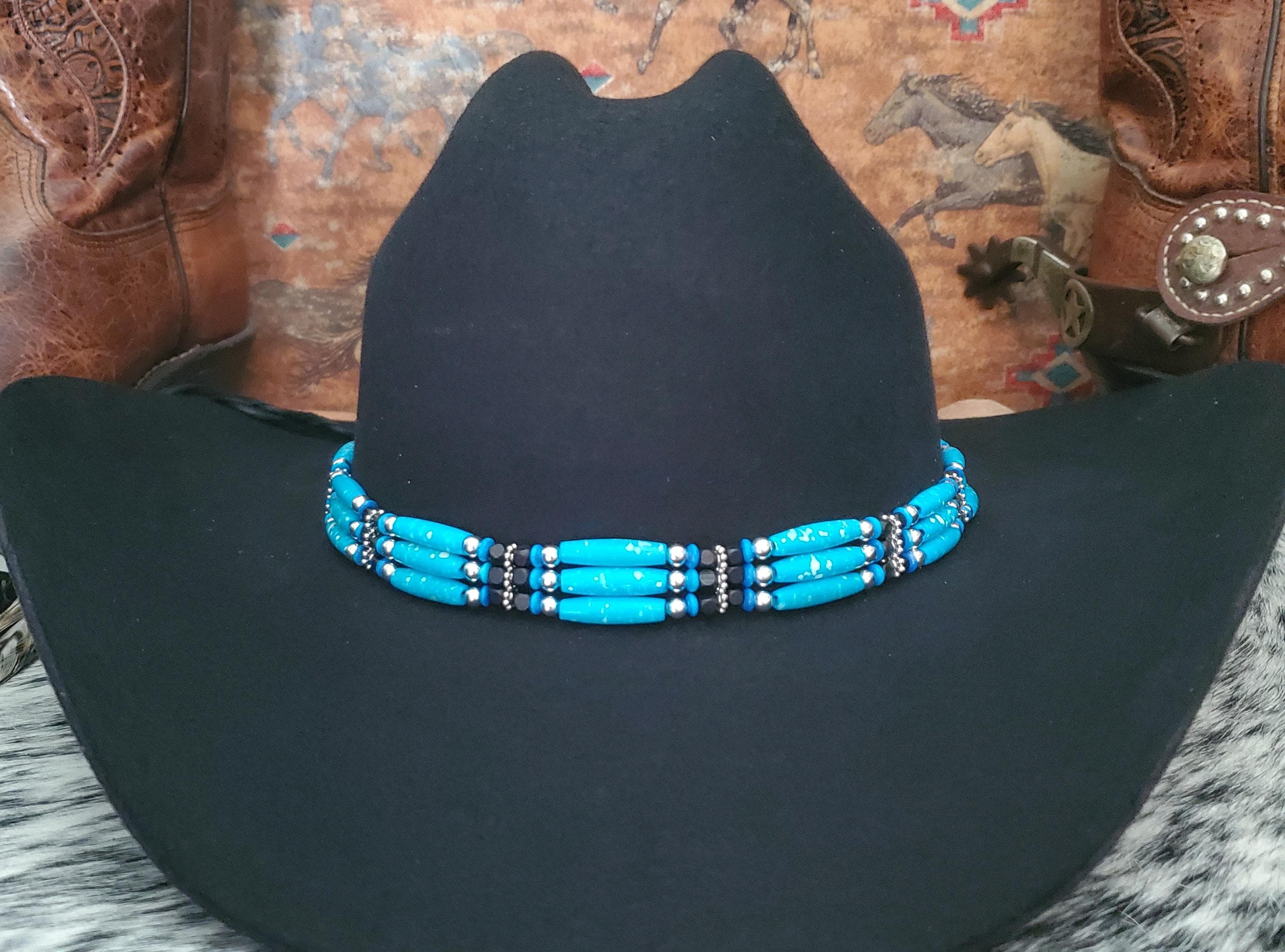 Turquoise Hairpipe Beaded Hat Band, Western Cowboy Style - 3  display picture 2