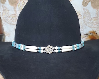 Bling Western Hat Band, Western Cowboy Hat Band for Cowboy, Cowgirl, Bone Hairpipe Bead, Rhinestone Hatband, Handmade Hat Band Wedding