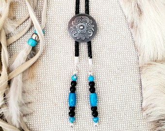 Western Bolo Tie with Custom Tie Ends, Choose Braided Leather Cord, choose Centerpiece and custom Tie Ends, Bone or Horn Hairpipe beads