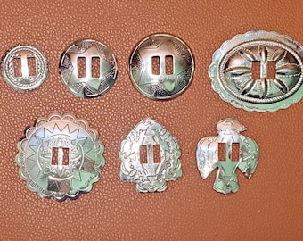 Silver Plated Western Style Slotted Conchos - Oval, Circle, T-Bird, Arrowhead, Heart.  Sold Individually