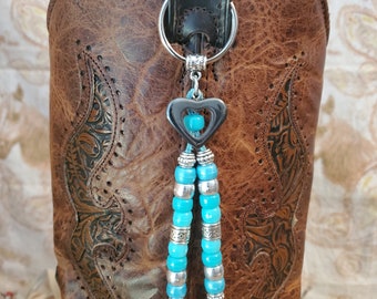 Topper per stivali Bling - Topper per stivali da cowboy western con cuore in ematite e perline - Fatto a mano con perline e pizzo scamosciato
