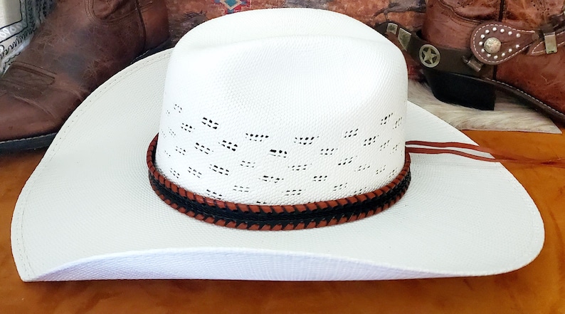 Leather Stitched Hat Band with Adjustable tie, Western Cowboy Hatband, Black, Turquoise, Red, Brown and more... image 13