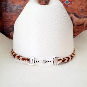 Snaffle Bit or D Ring Deerskin Leather Braided Hat Band, Adjustable, Red, Turquoise, Brown, Natural, Blue, Black, Handmade