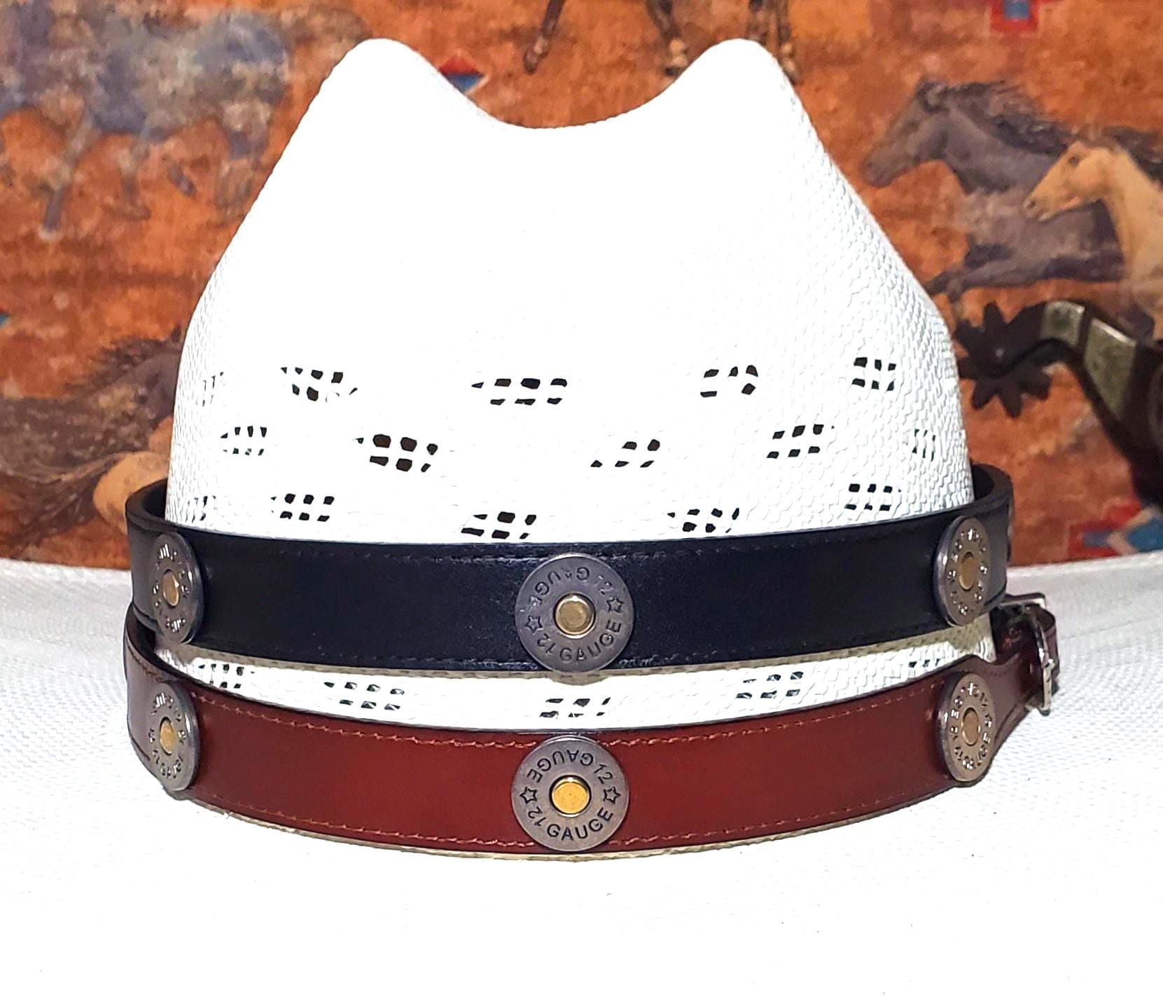 12 Gauge Shotgun Concho Leather Hat Band, Black or Brown  display picture 3