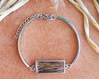 Horse Hair Bracelet Stainless Steel Rectangle 10x25mm Cabochon.  Send in your own horse's hair or we can design it with ours. Handmade