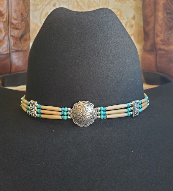 Western Concho Hat Band Turquoise, Silver and Thin Antique  display picture 1