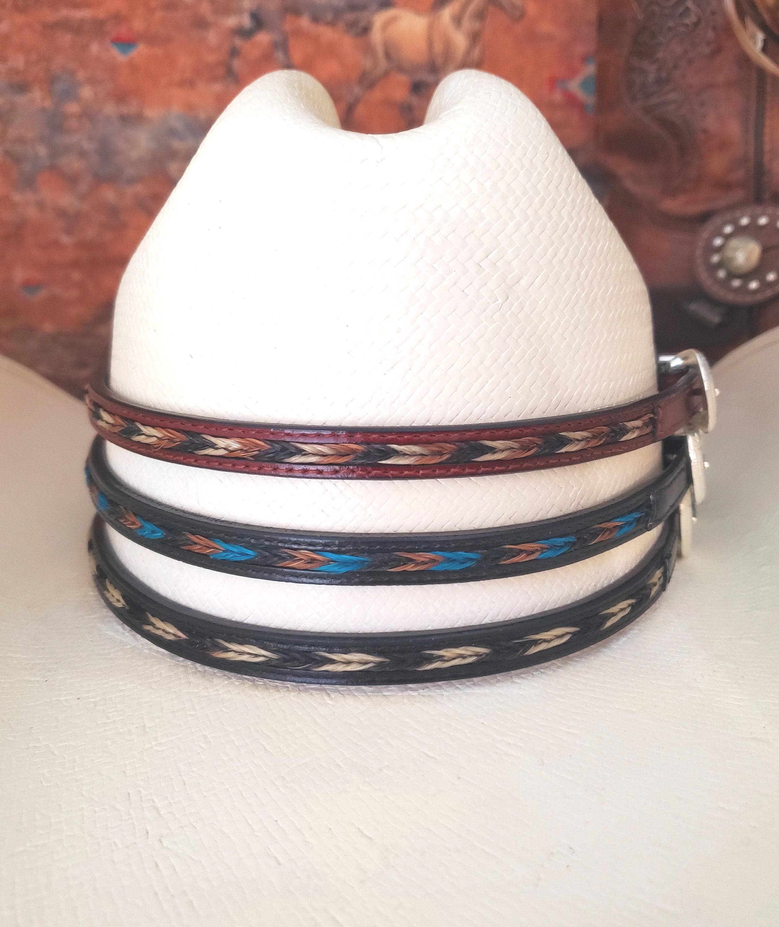 Braided Teal and Brown Leather Hat Band with Horsehair Cody James Men main image 4