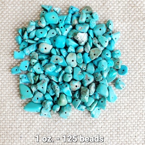 Turquoise Dyed Howlite Chip Nugget Loose Beads, 1 oz. - approximately 125 beads that range from 4mm to 9mm in size with a hole of 1 mm.
