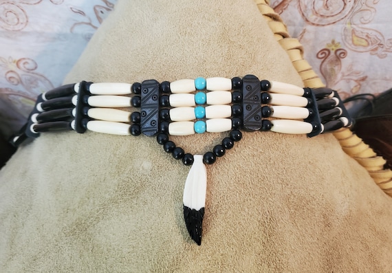 Native American Indian Style Choker, Black Buffalo Horn, Antique