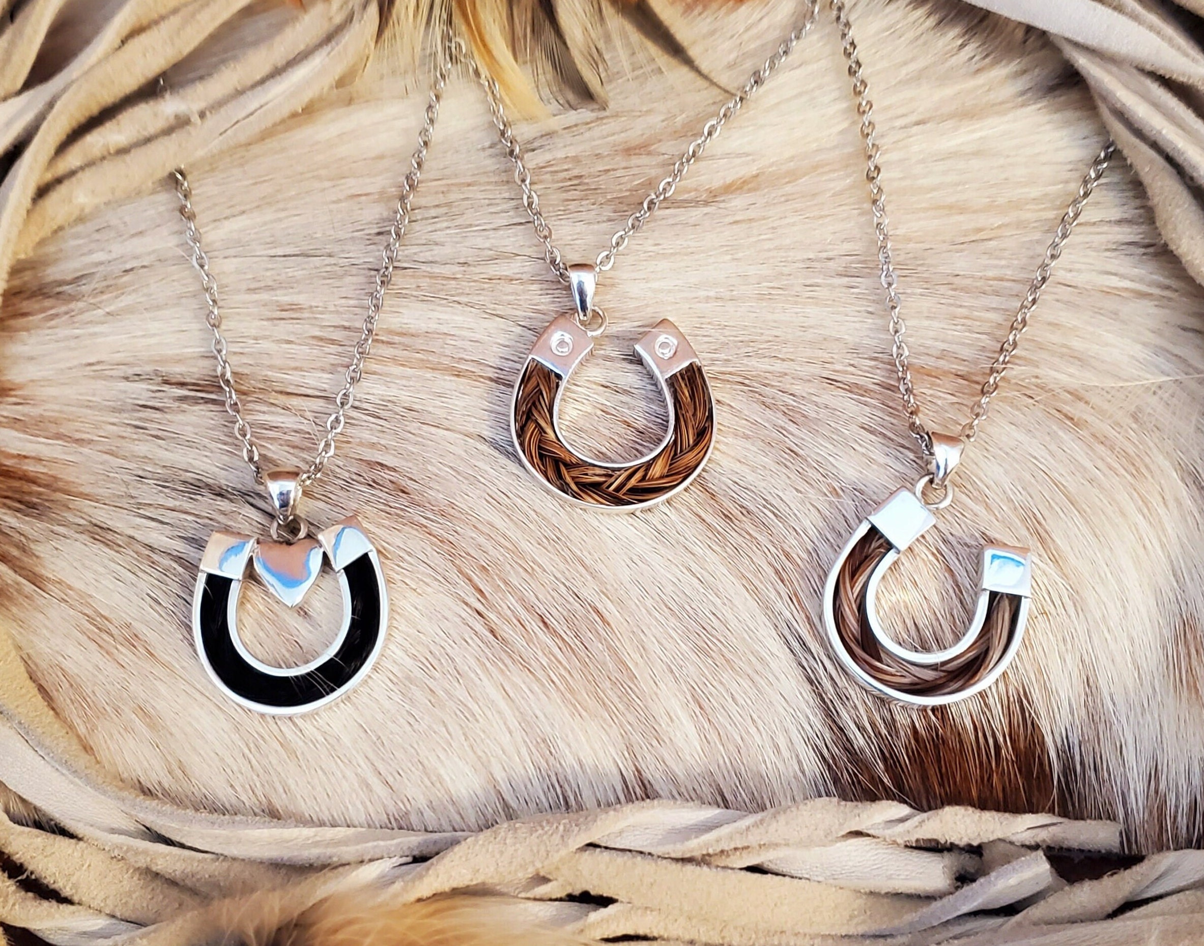 Horse Shoe Necklace With Horse Hair Horse Tail And Copper Necklace