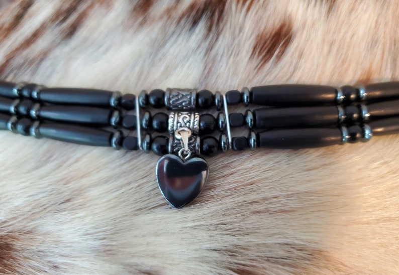 Native American Indian Black Horn Hairpipe Bead Choker with Your choice of Pendant Handmade Choker 3 Strand