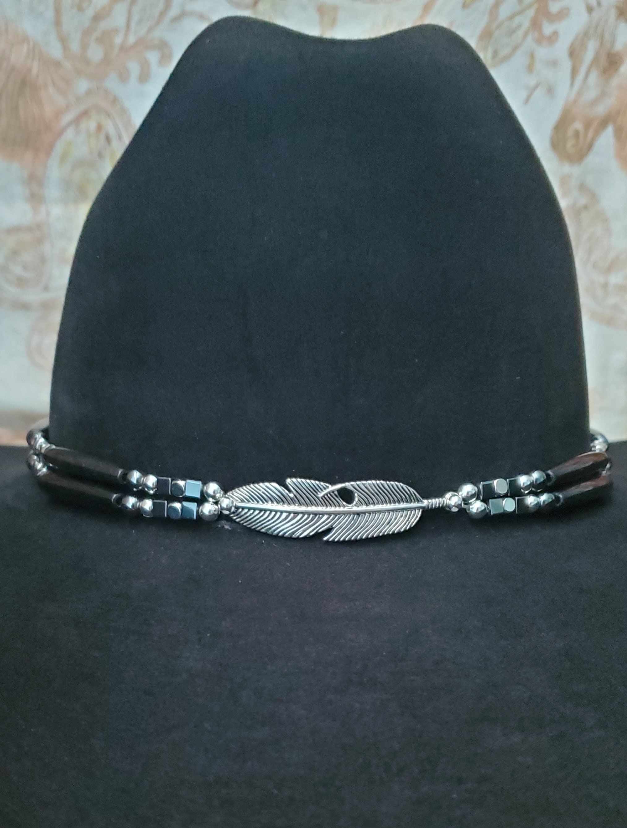 Cowboy Hat Band Silver or Turquoise Feather, Black Buffalo  display picture 1