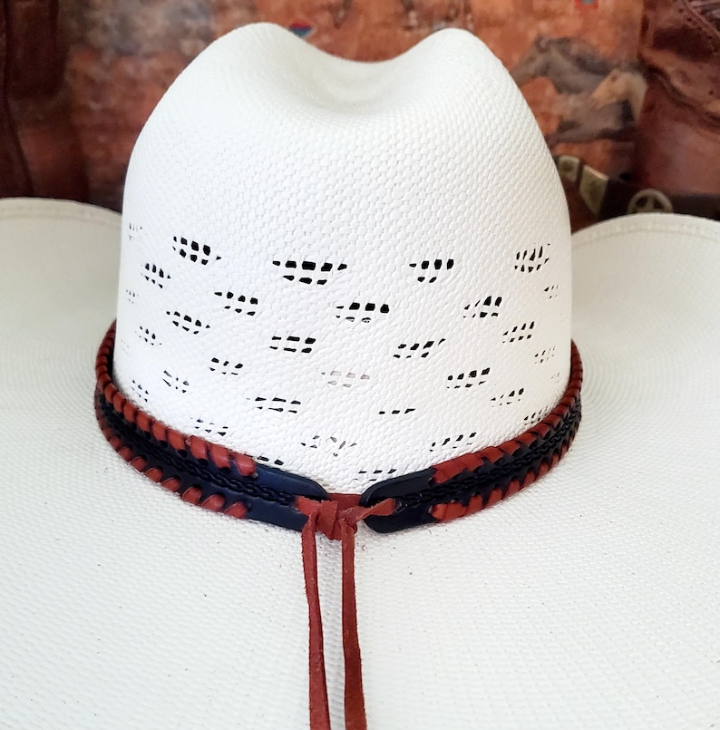 Leather Stitched Hat Band with Adjustable tie, Western Cowboy Hatband, Black, Turquoise, Red, Brown and more... image 12