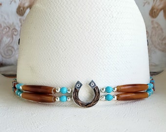 Horse Hair Horseshoe Hat Band,  Horse shoe is Sterling Silver made with your horse's hair as a keepsake or our horse hair, Equine HatBand
