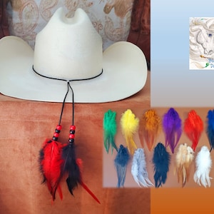Leather Cord Hat Band with feathers hat band in Brown, Black, Turquoise, Gray, or Natural Leather Cord, Western Cowboy or Cowgirl HatBand
