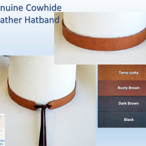 Western Cowhide Leather Hatband, Brown, Black, Rusty Brown, or Terra-Cotta. Adjustable, matching Deerskin Tie, 1/2", 3/4", 1" - Engraving