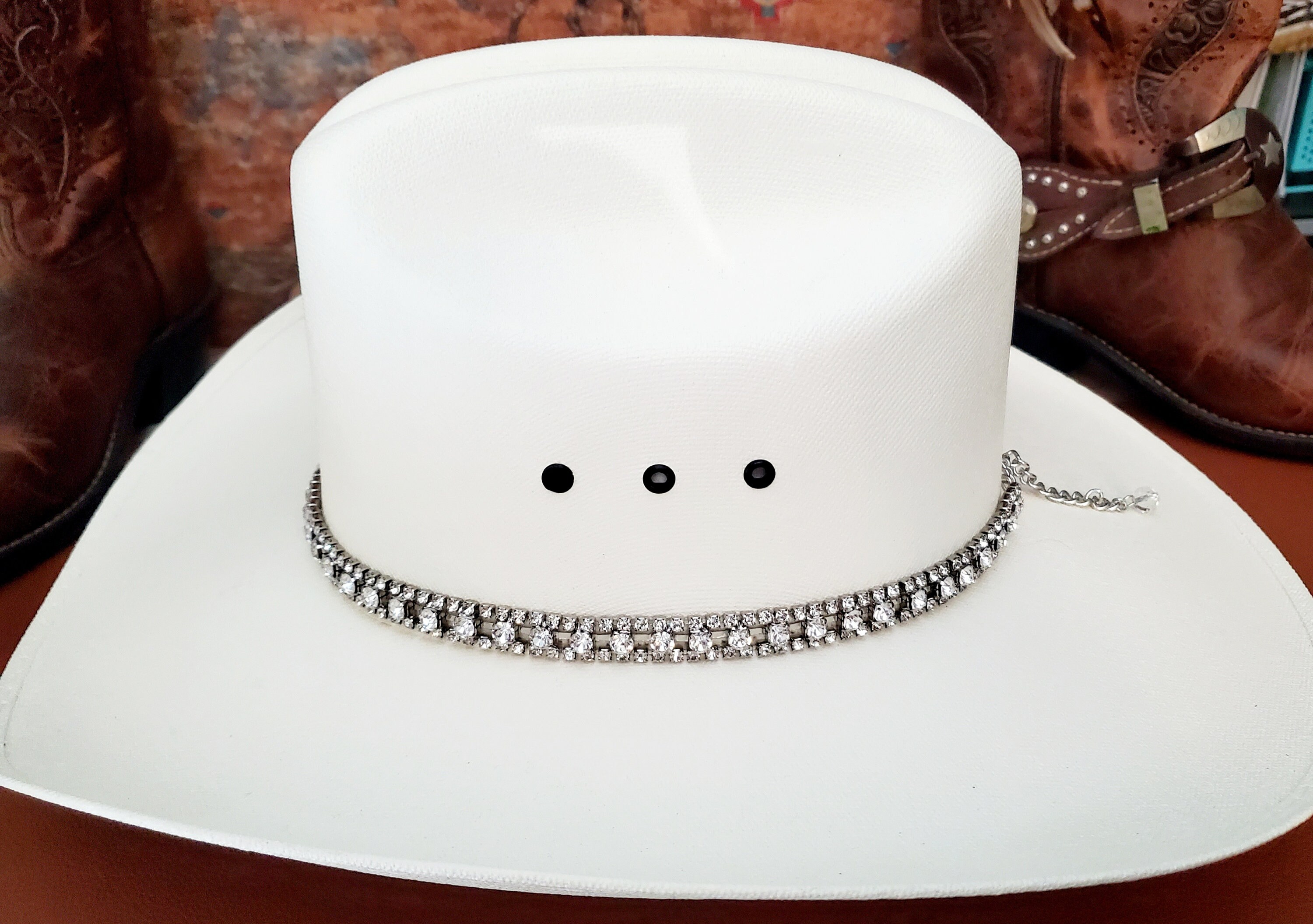 8538 Women Cowboy Hatband, Rhinestone Silver Hat Band, Sparkly Adjustable Womens Silver-Rhinestone-Western-Cowboy Hat with Diamond  main image 3