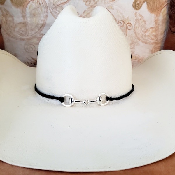 Snaffle Bit Horse Hair Single Braid Hat Band with snaffle bit centerpiece.  Handmade with your horse hair as a keepsake or our horse hair.