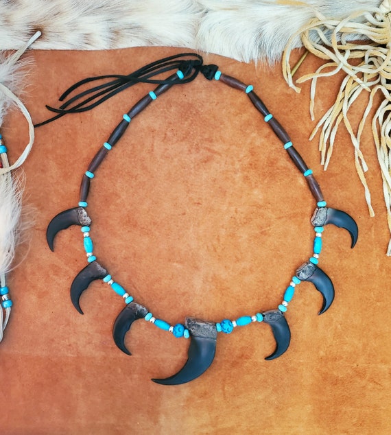 Navajo Bear Claw Squash Blossom Necklace