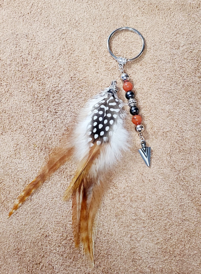 Keyring - Feather Key Ring With Beads and Metal Feather, Arrow, or ...