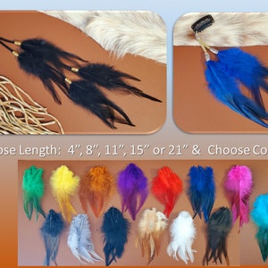 Plumas para el cabello con clip de 4", 8", 11", 15" o 21", encaje de gamuza, cuentas doradas/plateadas, negro, rojo, rosa, azul, turquesa, aguamarina, blanco, marrón