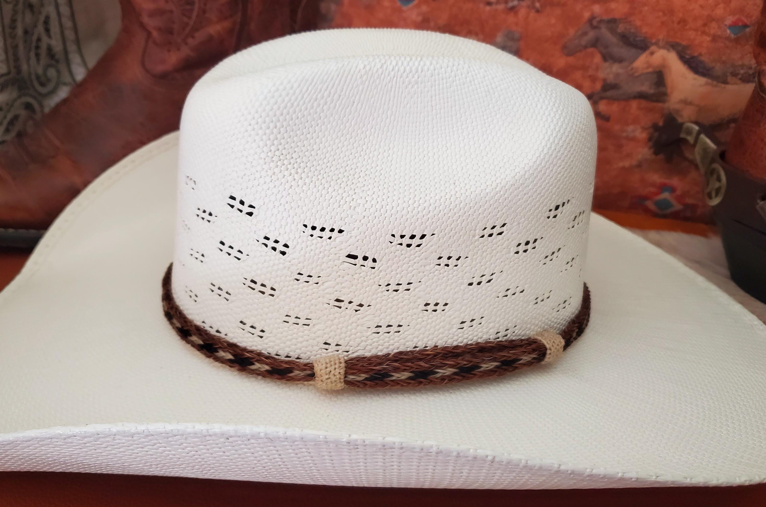 Ruban pour chapeau de cowboy fait main, cannelle et crin de cheval noir, perles en os - France