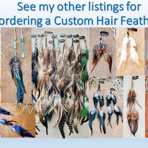 Feather Hair Clip 4, 8, 11, 15 or 21 Suede Lace with Natural Feathers, silver or gold beads, Boho Feather Hair Extension, Long Skinny image 9