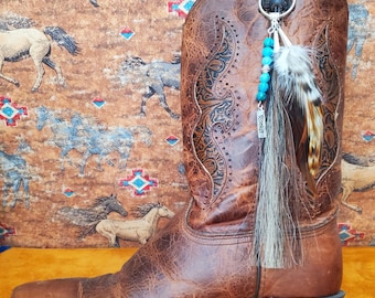 Decorazione per stivali con crine di cavallo, piume e perline, con ciondolo, stile western, decorazione fatta a mano per i tuoi stivali