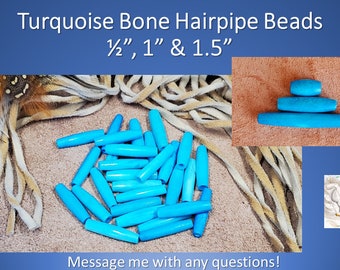 Turquoise Bone Hairpipe Beads, dyed turquoise Bone Hairpipe Beads .5", 1", 1.5", for crafting and chokers, Genuine Buffalo Bone Hairpipe
