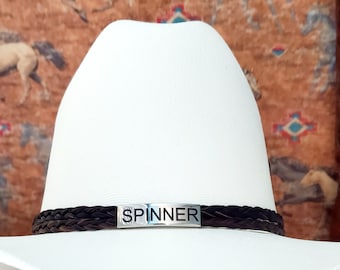 Horse Hair double braided Hatband with Nameplate.  Can be made with your horse's hair as a keepsake or our horse hair. Stainless Steel Ends