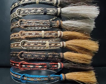 8 Colors Horsehair Braided Hat Band with 1 Side Horse Hair Tassel, Adjustable, Western Cowboy Hatband