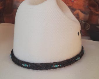 Bandeau En Crin De Cheval Tressé Main – Bicolore Marron/noir, Cuir Et Boucle, 1/2