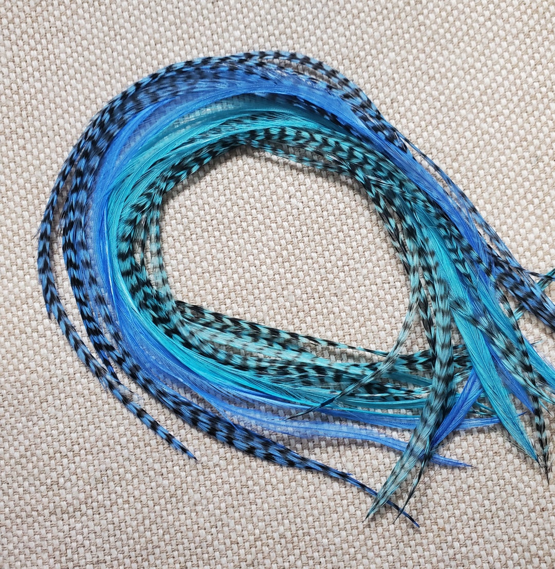 Long Skinny Feather Hair Extensions Kit, Natural Long Feathers 1012