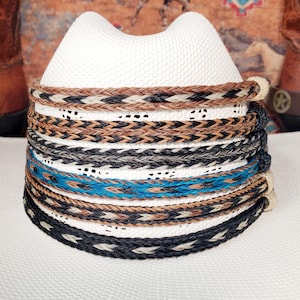 Rosshaar geflochtenes Hutband, 7 Farben erhältlich, verstellbar, Western Cowboy Pferdehaar Hutband, Braun, Türkis, Schwarz, Weiß, Grau, Hellbraun
