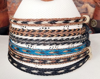 Braided Horsehair Cowboy Hat Band (7 colors), Adjustable Western Style